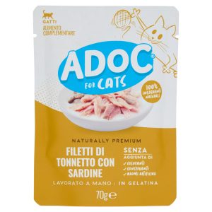 ADoC For Cats Naturally Premium Filetti di Tonnetto con Sardine in Gelatina 70 g
